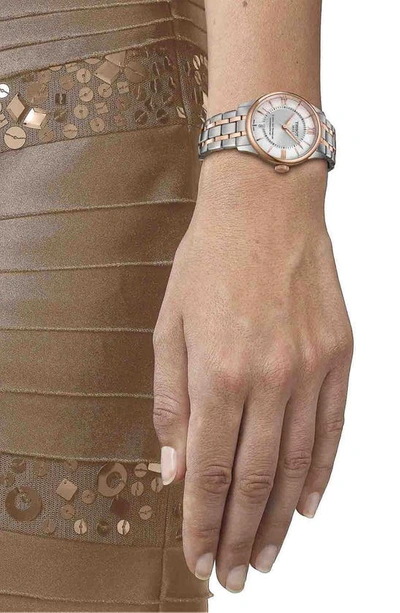 Shop Tissot Chemin Des Tourelles Powermatic 80 Bracelet Watch, 34mm In Silver/ Rose Gold
