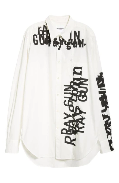 Shop Takahiromiyashita The Soloist Ray Gun Graphic High-low Cotton & Silk Button-up Shirt In White