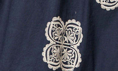 Shop Ciebon Serbita Medallion Embroidery Long Sleeve Cotton & Linen Midi Dress In Navy