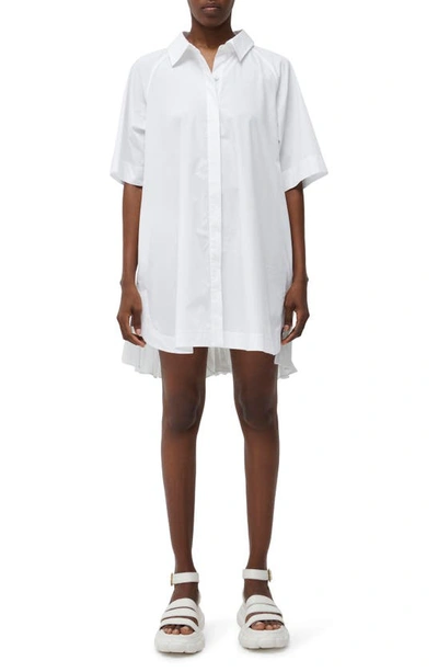 Shop Simkhai Blanche Pleat Back Cotton Mini Shirtdress In White