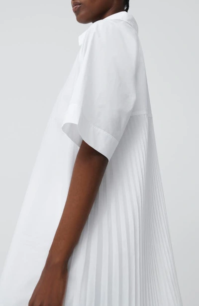Shop Simkhai Blanche Pleat Back Cotton Mini Shirtdress In White
