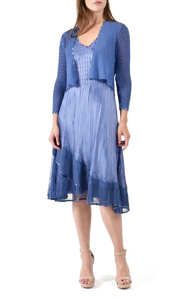 Shop Komarov Lace Trim Charmeuse & Chiffon Tiered Dress With Jacket In Fregatta Blue Ombre