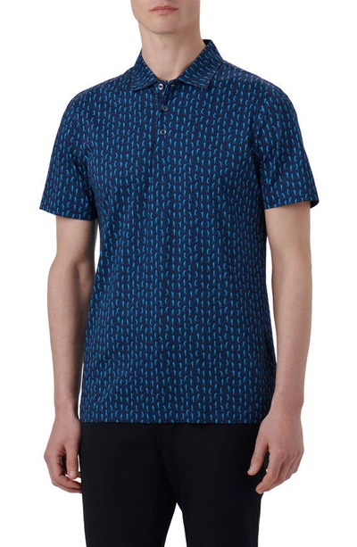 Shop Bugatchi Victor Ooohcotton® Golfer Print Polo In Classic Blue