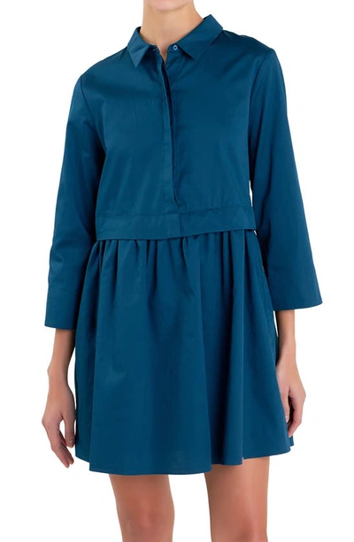 Shop English Factory Long Sleeve Mini Shirtdress In Teal