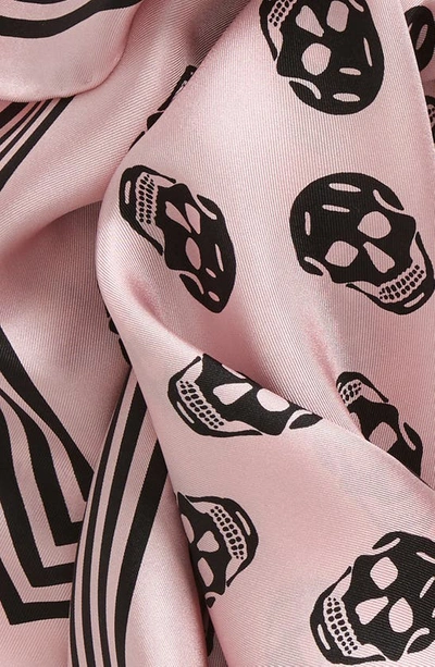 Shop Alexander Mcqueen Biker Skull Silk Scarf In Pale Pink/ Black