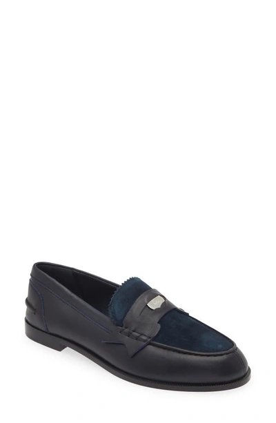 Shop Christian Louboutin Penny Leather & Suede Loafer In 5817 Marine/ Bco/ Lin Marine