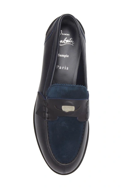 Shop Christian Louboutin Penny Leather & Suede Loafer In 5817 Marine/ Bco/ Lin Marine
