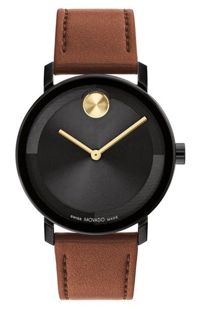 Shop Movado Bold Evolution 2.0 Leather Strap Watch, 40mm In Black/ Brown