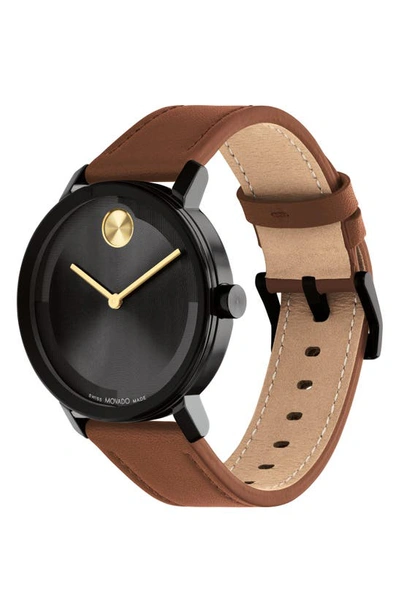 Shop Movado Bold Evolution 2.0 Leather Strap Watch, 40mm In Black/ Brown