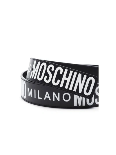 Shop Moschino All Over Logo Leather Belt In Black