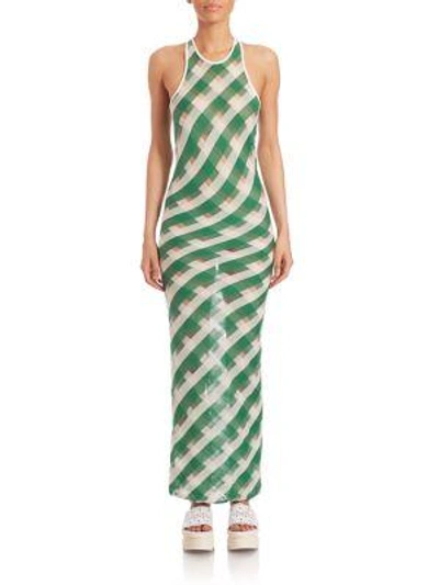 Shop Stella Mccartney Knit-mesh Stripe One-shoulder Dress In Green