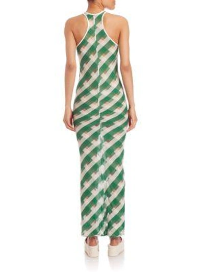 Shop Stella Mccartney Knit-mesh Stripe One-shoulder Dress In Green