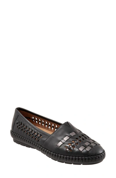 Shop Trotters Rory Woven Flat In Black Platinum