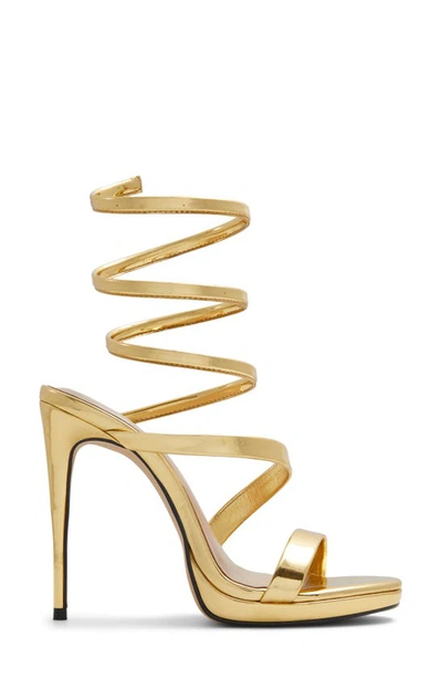 Shop Aldo Katswirl Ankle Wrap Platform Sandal In Gold