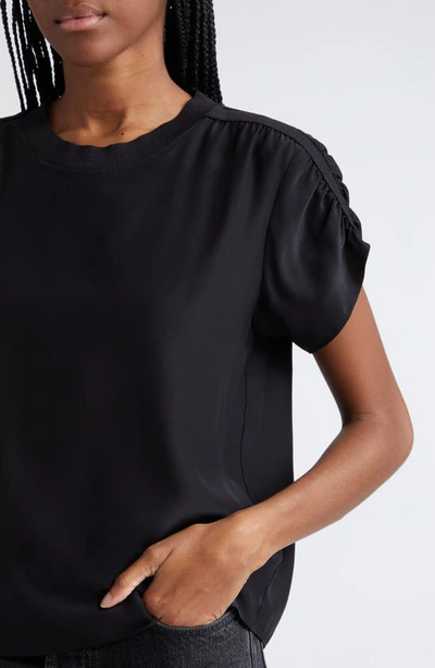 Shop Cinq À Sept Lorainne Ruched Dolman Sleeve Silk Top In Black