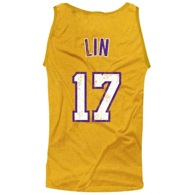 Shop Majestic Jeremy Lin Los Angeles Lakers  Threads Player Tri-blend Tank Top In Gold