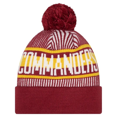 Shop New Era Youth  Burgundy Washington Commanders Striped  Cuffed Knit Hat With Pom