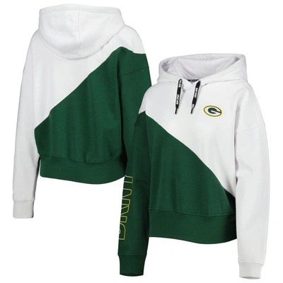 Shop Dkny Sport White/green Green Bay Packers Bobbi Color Blocked Pullover Hoodie