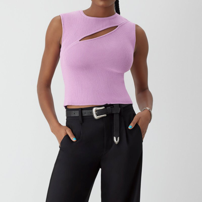 Shop Gstq Ribbed Sleeveless Cut Out Top In Pink