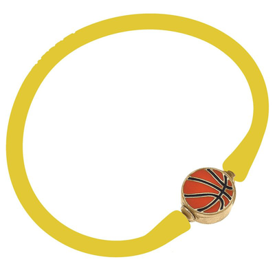 Shop Canvas Style Enamel Basketball Silicone Bali Bracelet In Yellow