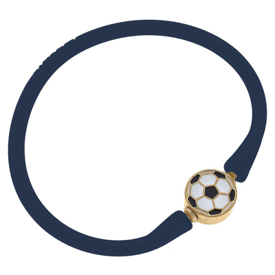 Shop Canvas Style Enamel Soccer Ball Silicone Bali Bracelet In Navy In Blue