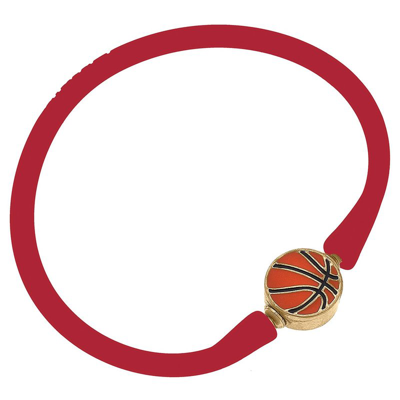 Shop Canvas Style Enamel Basketball Silicone Bali Bracelet In Red