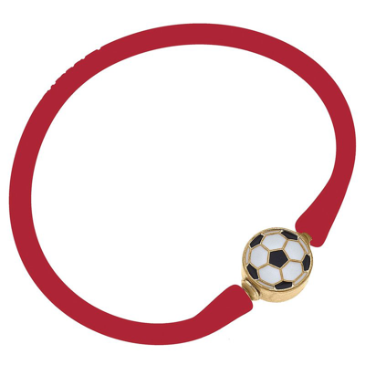 Shop Canvas Style Enamel Soccer Ball Silicone Bali Bracelet In Red