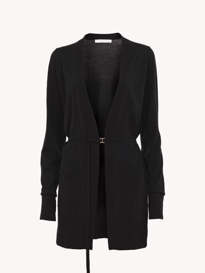 Shop Chloé Cardigan Long Ouvert Femme Noir Taille S 100% Laine