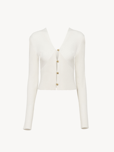 Shop Chloé Fitted Cardigan White Size M 89% Wool, 10% Polyamide, 1% Elastane In Blanc