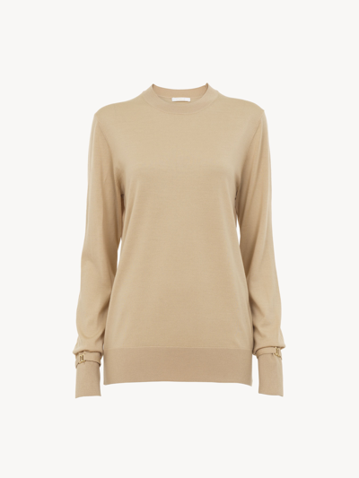 Shop Chloé Crew-neck Fitted Jumper Beige Size S 100% Wool