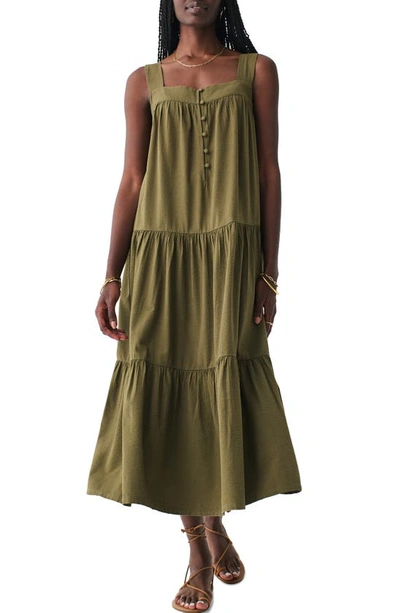 Shop Faherty Marina Tiered Seersucker Midi Dress In Military Olive