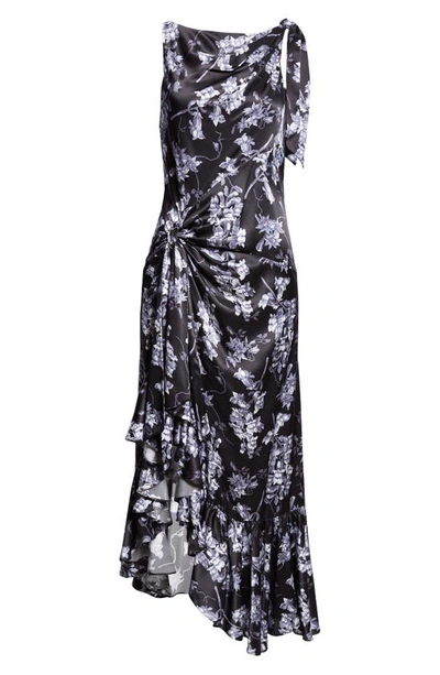 Shop Cinq À Sept Anwen Floral Asymmetric Hem Silk Maxi Dress In Black Multi