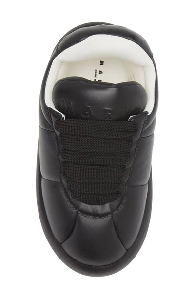 Marni Padded Leather Sneakers With Flat Rubber Sole In Black