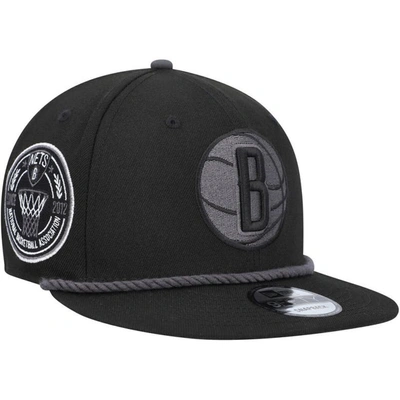 Shop New Era Black Brooklyn Nets Back Laurels 9fifty Snapback Hat