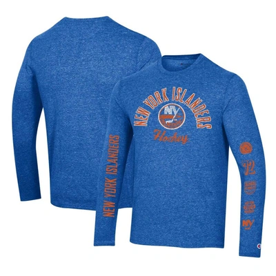 Shop Champion Heather Royal New York Islanders Multi-logo Tri-blend Long Sleeve T-shirt