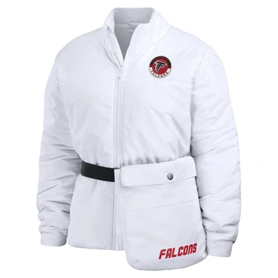 Wear By Erin Andrews White Atlanta Falcons Packaway Full-zip Puffer Jacket In White
