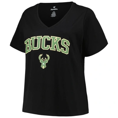 Shop Profile Black Milwaukee Bucks Plus Size Arch Over Logo V-neck T-shirt