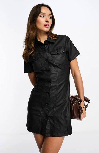 Shop Asos Design Coated Denim Mindress In Black