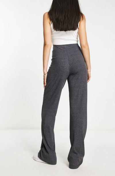 Shop Asos Design Pull-on Rib Knit Dad Pants In Charcoal