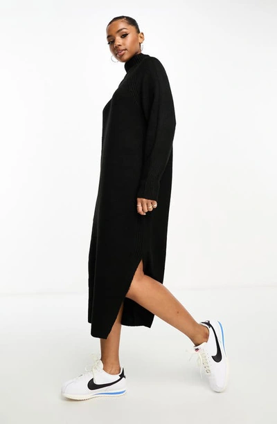 Shop Asos Design Oversize Mock Neck Midi Sweater Dress In Black