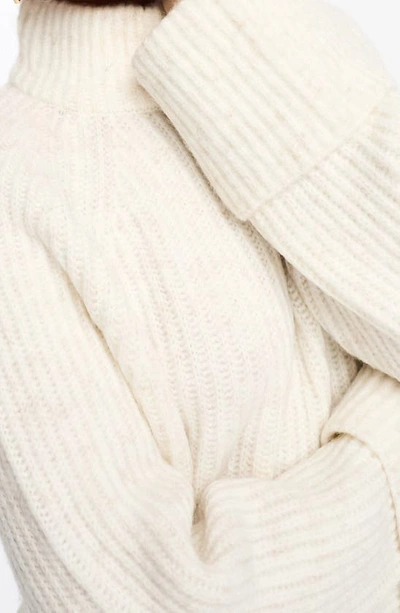 Shop Asos Design Side Slit Mock Neck Sweater In Cream