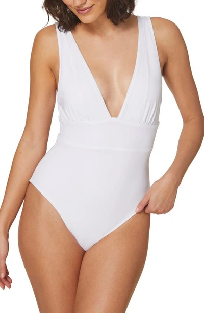 Shop Andie Mykonos Plunge One-piece Swimsuit In White