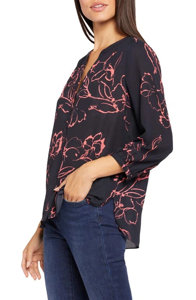Shop Nydj High-low Crepe Blouse In Blossombrook