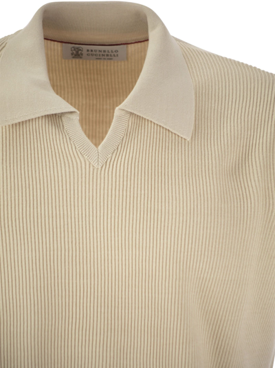 Shop Brunello Cucinelli Cotton Rib Knit Polo Shirt