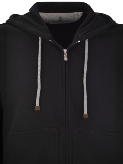 Shop Brunello Cucinelli Techno Cotton Interlock Zip Front Hooded Sweatshirt