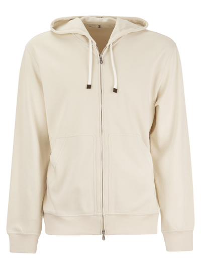 Shop Brunello Cucinelli Techno Cotton Interlock Zip Front Hooded Sweatshirt