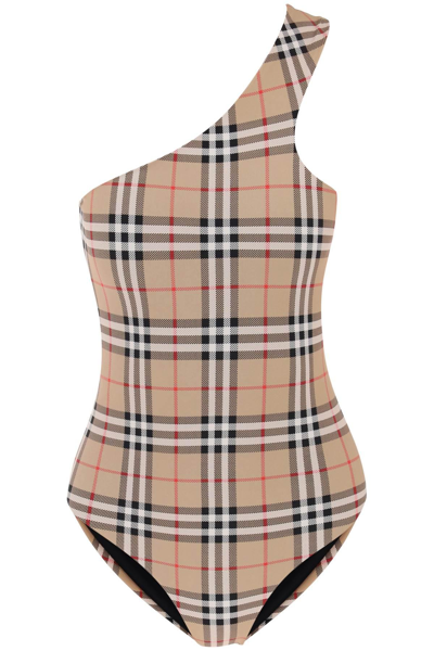 Shop Burberry Check One Shoulder One Piece Swimsuit