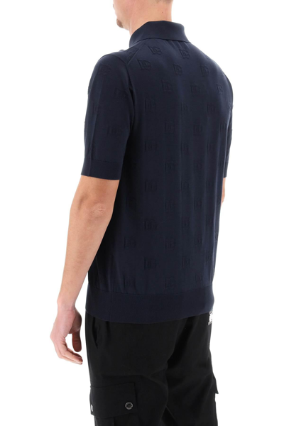 Shop Dolce & Gabbana Monogram Silk Knit Polo Shirt