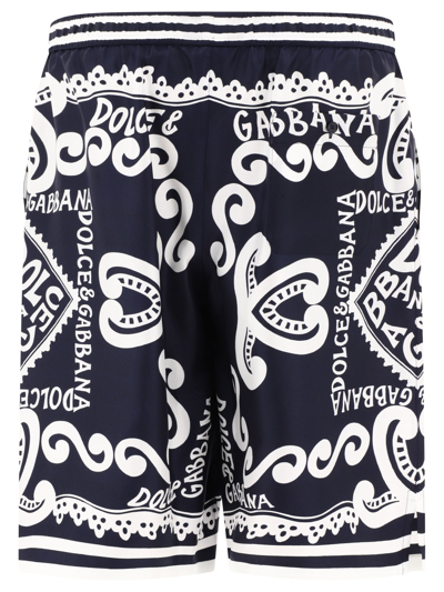 Dolce & Gabbana Dolce&gabbana Silk Bermuda With Navy Print In Blue