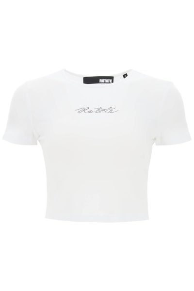 Shop Rotate Birger Christensen Rotate Cropped T Shirt With Rhinestone Logo
